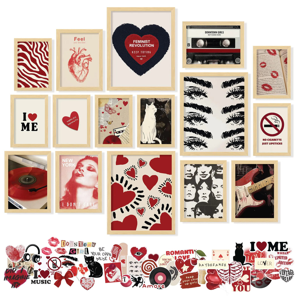 97 Decor Downtown Girl Room Decor Posters - 16 Pcs Downtown Girl Posters Y2k Decor for Bedroom Vintage Y2k Room Decor Retro Downtown Pictures Red Coquette Wall Art for Teen Girl (Unframed)