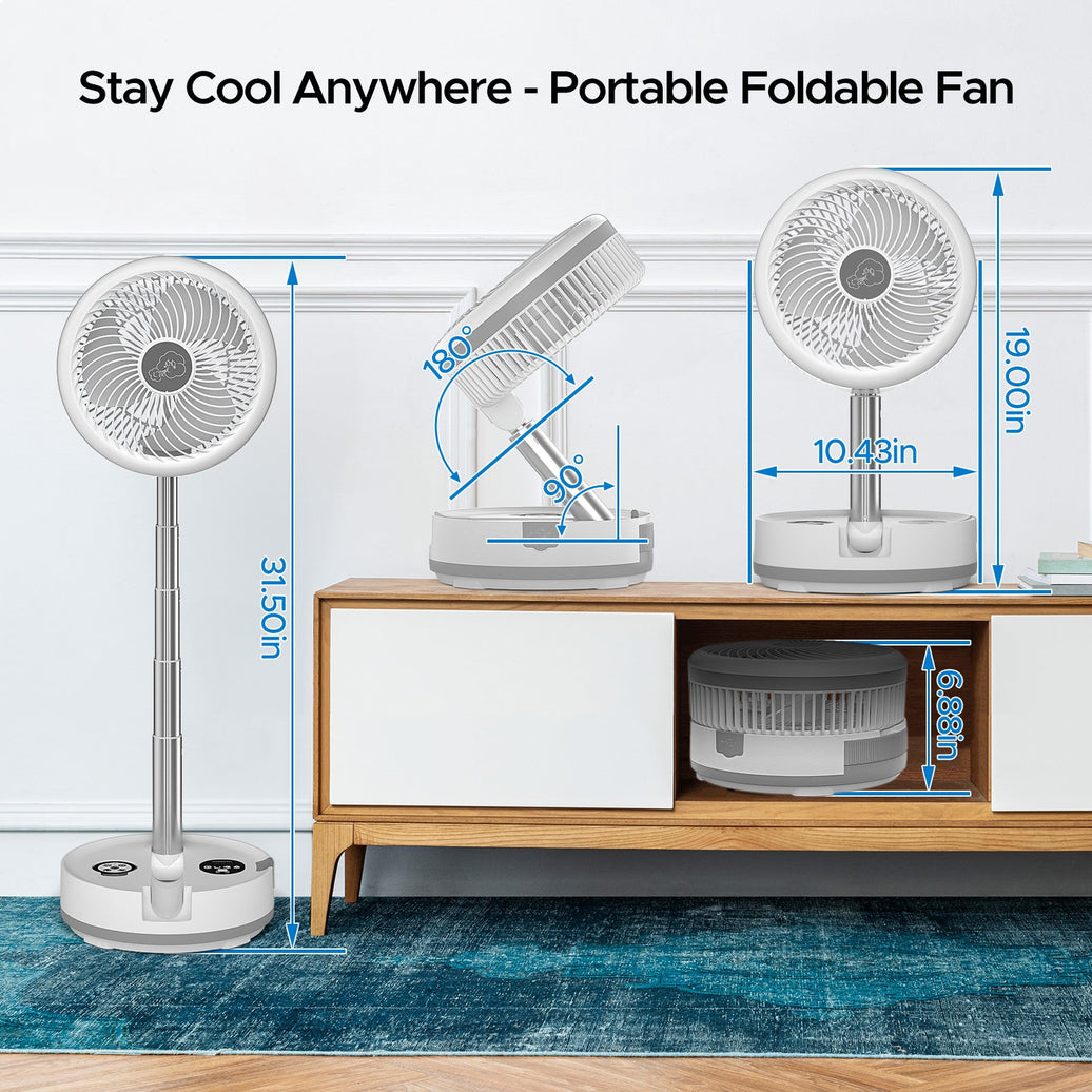 Neofeel Portable Oscillating Standing Fan, 40000mAh Rechargeable Battery Operated Fan with Remote/Timer, RGB Lighting Fan, Pedestal Floor Fan for Bedroom Party Camping (White, 40000mAh)