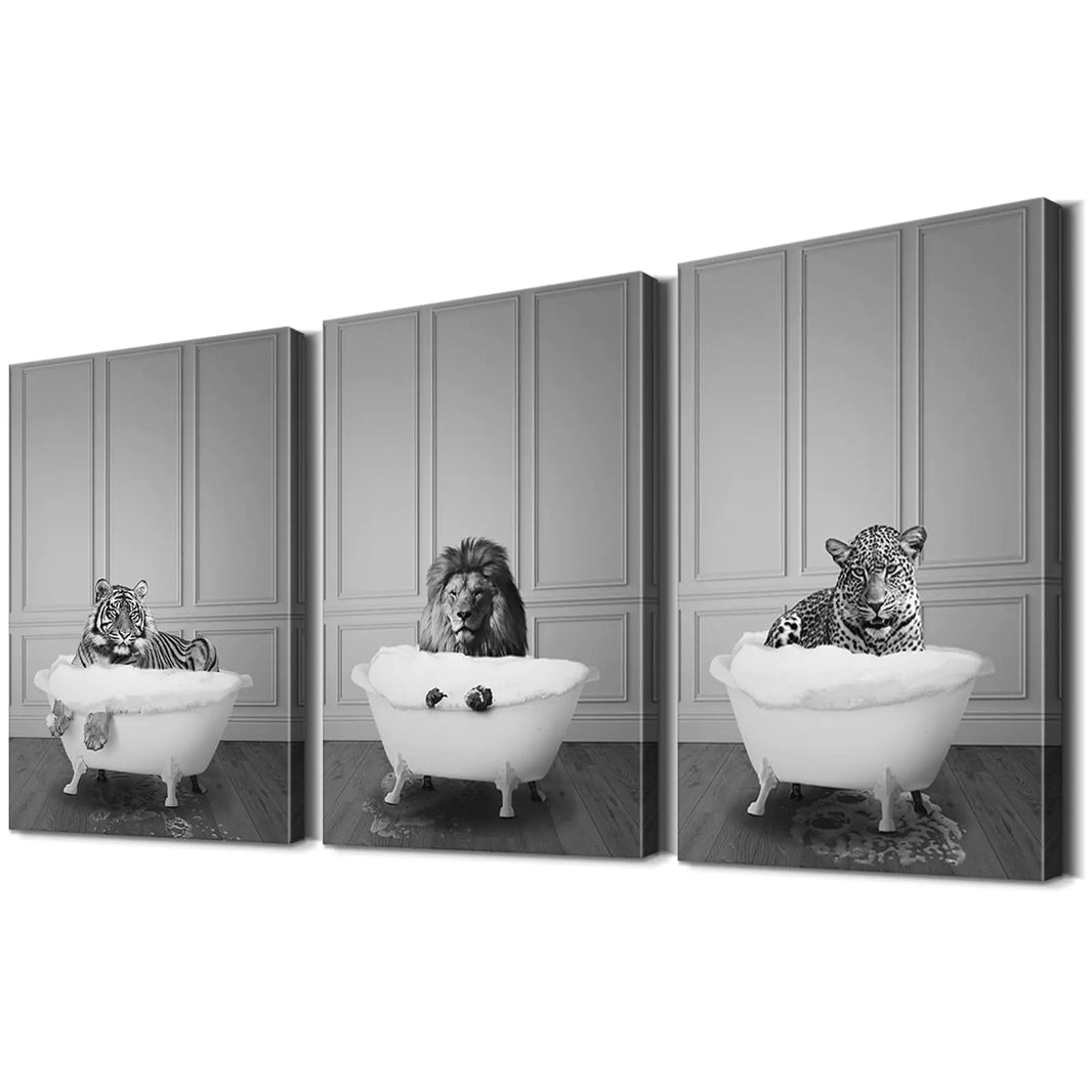 3 Pieces Funny Bathroom Wall Art Bathroom Wall Decor Bathroom Decor Wall Art Funny Bathroom Decor Bathroom Art Wall Decor Animal Bathroom Wall Art Animal Art for Bathroom Decor (24Hx36Wx3PCS)