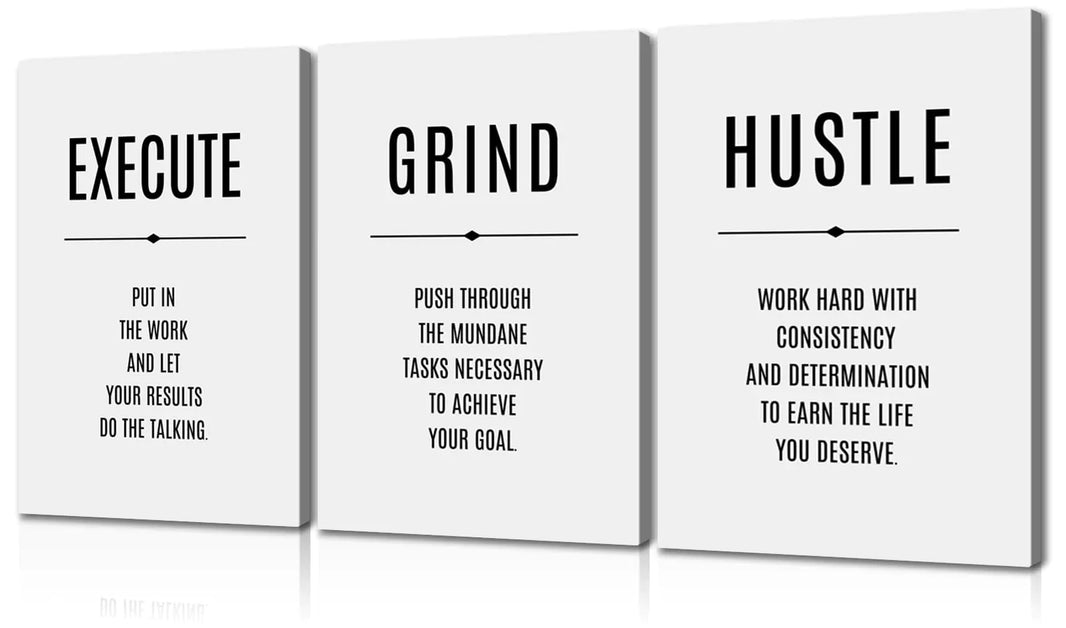 3 Pieces Motivational Wall Decor Inspirational Wall Art Execute Grind Hustle Wall Art Positive Affirmations Wall Decor Quotes Wall Decor Inspirational Posters for Office Decor (16Wx24Hx3PCS)