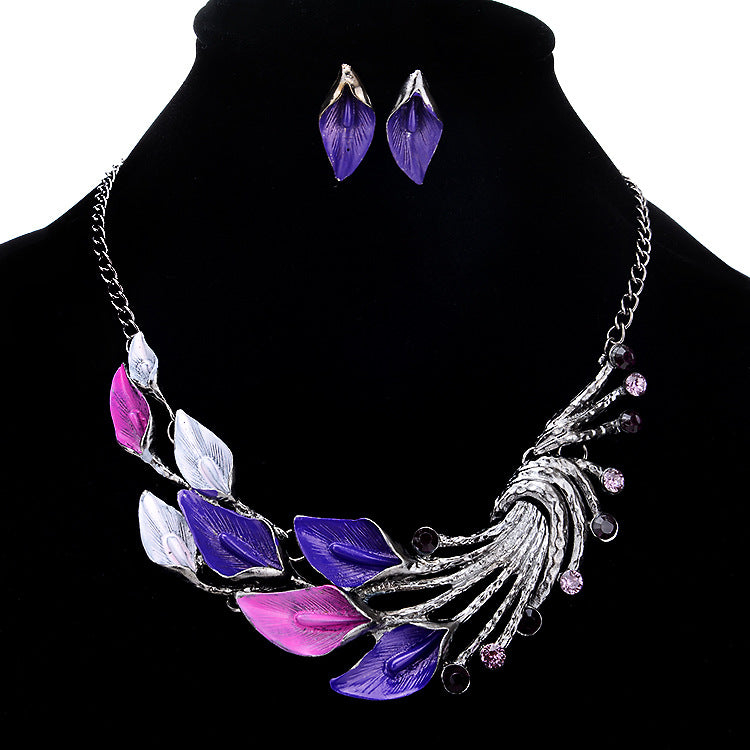 Vintage Colorful Leaf Necklace and Jewelry Set
