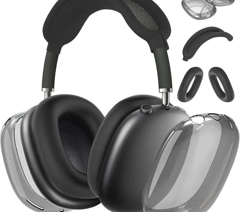 [3 Pack] TPU Case Cover for AirPods Max Headphones Clear Soft TPU Ear Cups Cover/Ear Pad Case Cover/Headband Cover for AirPods Max for Apple AirPods Max (2024/2020) (USB-C) (Clear Black)