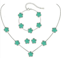 Elegant Five-Leaf Flower Jewelry Set – Titanium Steel Bracelet, Necklace & Stud Earrings
