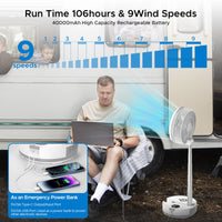 Neofeel Portable Oscillating Standing Fan, 40000mAh Rechargeable Battery Operated Fan with Remote/Timer, RGB Lighting Fan, Pedestal Floor Fan for Bedroom Party Camping (White, 40000mAh)