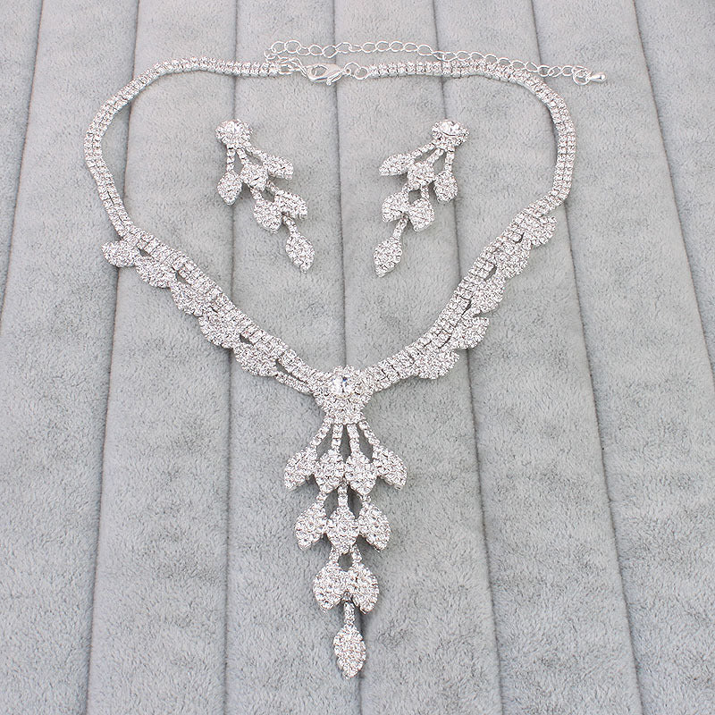 Bride Jewelry Set: Rhinestone Necklace & Earrings