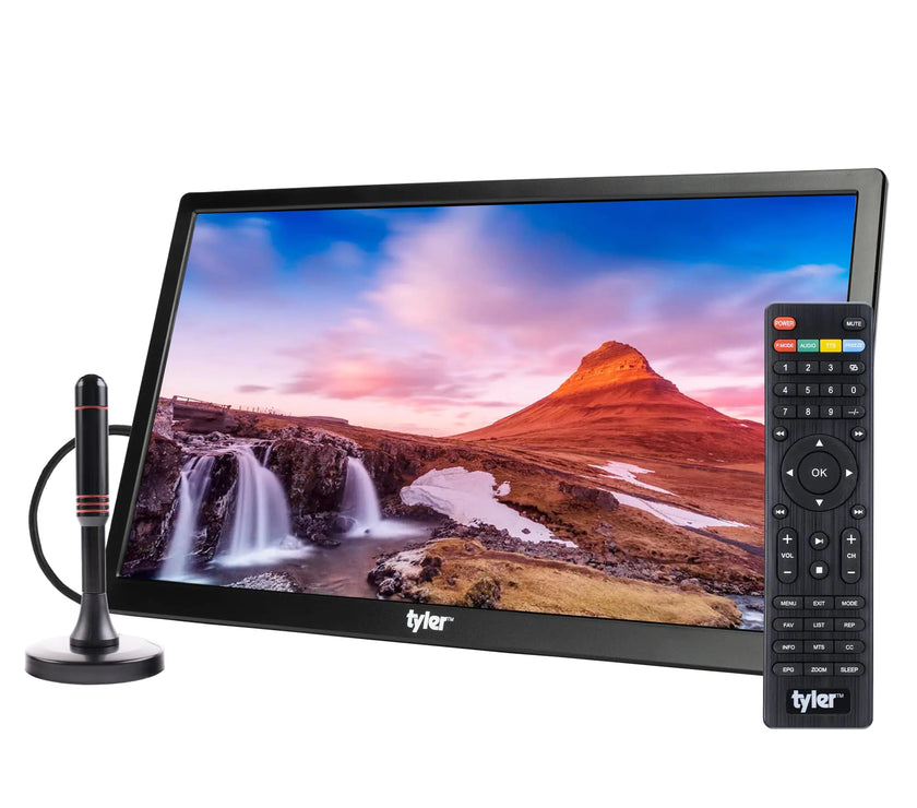 Tyler 13" Portable TV LCD Monitor Battery Powered Wireless Capability HD-TV HDMI SD Slot USB RCA AC/DC FM Radio Car Charger Remote Control for Car & Traveling