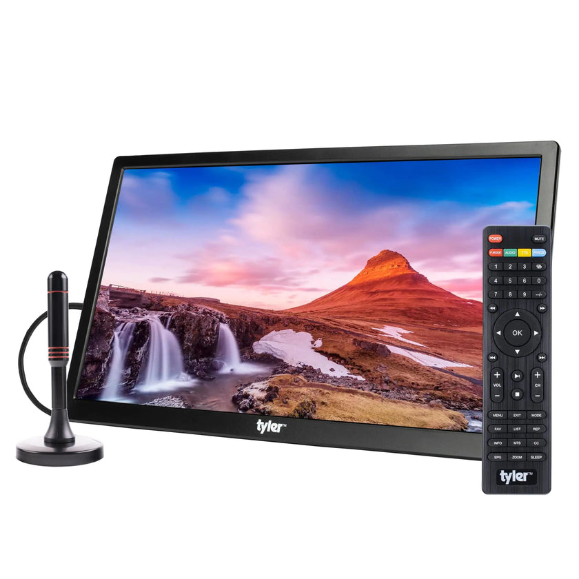 Tyler 13" Portable TV LCD Monitor Battery Powered Wireless Capability HD-TV HDMI SD Slot USB RCA AC/DC FM Radio Car Charger Remote Control for Car & Traveling