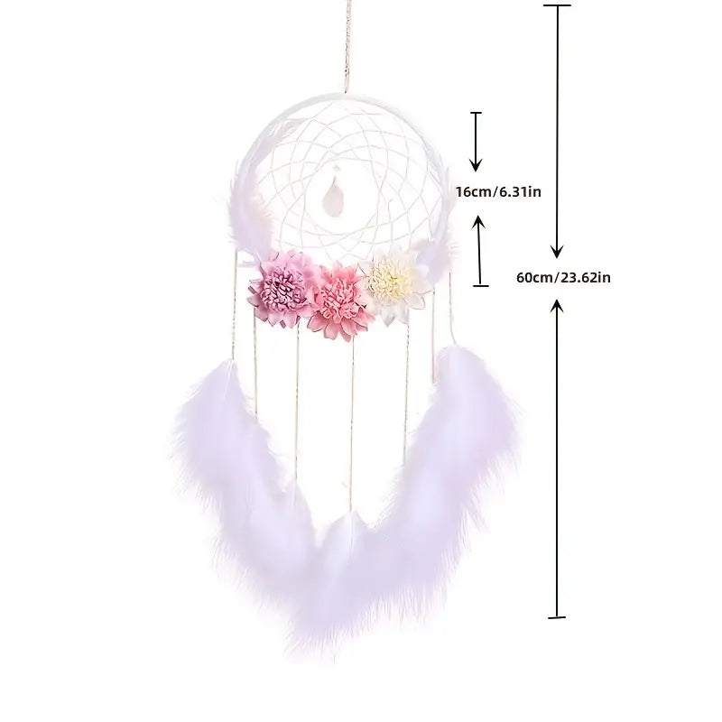 Flower Decor Dream Catcher with Feathers for Home Decor