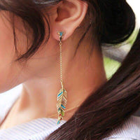 Creative Enamel Leaf Necklace and Earring Jewelry Set