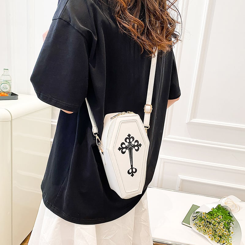 Retro Dark Cross Coffin Messenger Shoulder Bag for Women