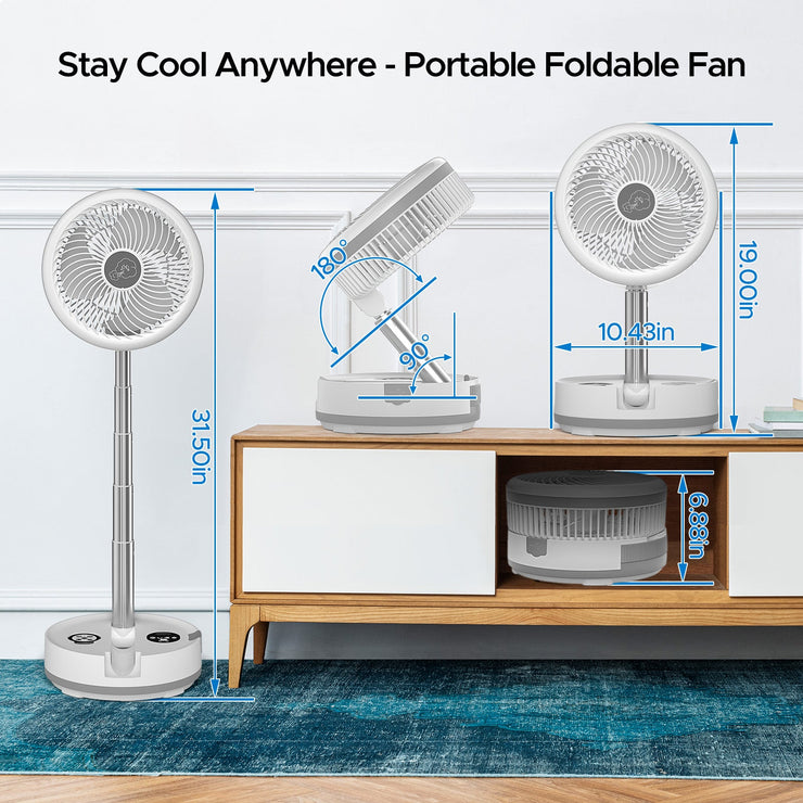 Neofeel Portable Oscillating Standing Fan, 40000mAh Rechargeable Battery Operated Fan with Remote/Timer, RGB Lighting Fan, Pedestal Floor Fan for Bedroom Party Camping (White, 40000mAh)