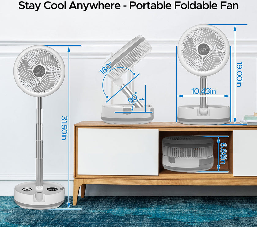 Neofeel Portable Oscillating Standing Fan, 40000mAh Rechargeable Battery Operated Fan with Remote/Timer, RGB Lighting Fan, Pedestal Floor Fan for Bedroom Party Camping (White, 40000mAh)