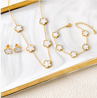 Elegant Five-Leaf Flower Jewelry Set – Titanium Steel Bracelet, Necklace & Stud Earrings