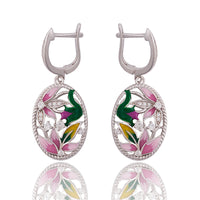 Creative Oval Flower Enamel Jewelry Set: Earrings, Ring, Necklace