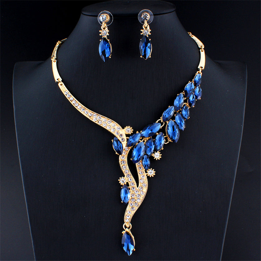 Bridal Jewelry Set with Leaf Necklace and Earrings