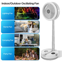 Neofeel Portable Oscillating Standing Fan, 40000mAh Rechargeable Battery Operated Fan with Remote/Timer, RGB Lighting Fan, Pedestal Floor Fan for Bedroom Party Camping (White, 40000mAh)