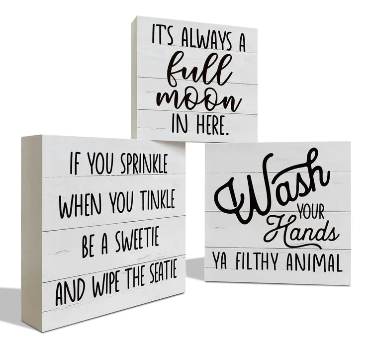 Farmhouse Wood Decor Home Bathroom Decor Tiered Tray Decor Small Wood Signs Restroom Decor Funny Bathroom Sign Rustic Tabletop Decor Decor for Home Farmhouse Bathroom 3Pcs Wood Decor Set