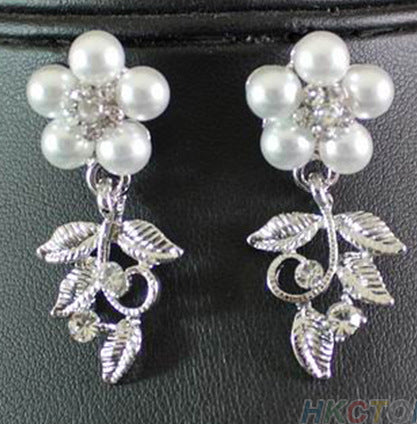 Alloy Bridal Necklace Set with Pearl Leaf Earrings