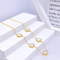 Elegant Five-Leaf Flower Jewelry Set – Titanium Steel Bracelet, Necklace & Stud Earrings
