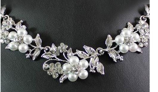Alloy Bridal Necklace Set with Pearl Leaf Earrings