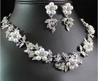 Alloy Bridal Necklace Set with Pearl Leaf Earrings