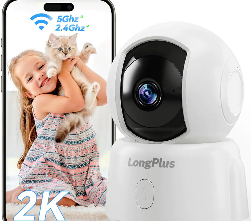 LongPlus® 2K Security Camera Indoor 2.4/5GHz WiFi Pet Camera Baby Camera with Phone App Remote Pan Tilt Camera with Night Vision One Touch Call Motion Detection Auto Tracking Works with Alexa