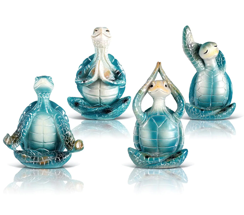 Briwooody 4 Pcs Zen Turtle Meditation Yoga Decor Sea Turtle Decor for Home Meditating Yoga Turtle Statues Coastal Decor Beach Theme Turtle Bathroom Decor for Christmas Garden Ocean Bathroom(Classic)