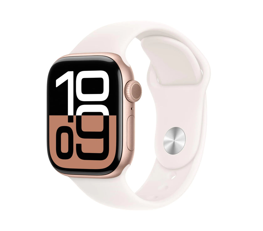 Apple Watch Series 10 [GPS 42mm case] Smartwatch with Rose Gold Aluminium Case with Light Blush Sport Band - S/M. Fitness Tracker ECG App Always-On Retina Display Water Resistant