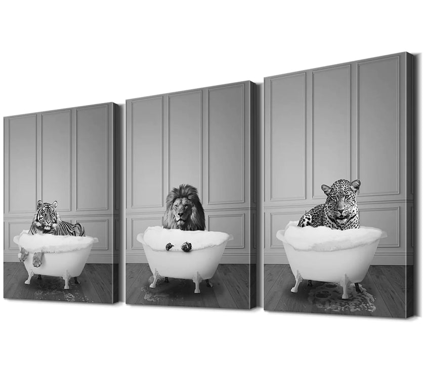 3 Pieces Funny Bathroom Wall Art Bathroom Wall Decor Bathroom Decor Wall Art Funny Bathroom Decor Bathroom Art Wall Decor Animal Bathroom Wall Art Animal Art for Bathroom Decor (24Hx36Wx3PCS)