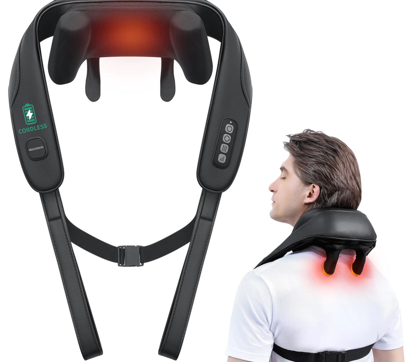 Medcursor Neck Massager Cordless 4D 6 Massage Nodes Deep Tissue Kneading Massage for Pain Relief Massager for Neck Back Shoulder Office Home & Car