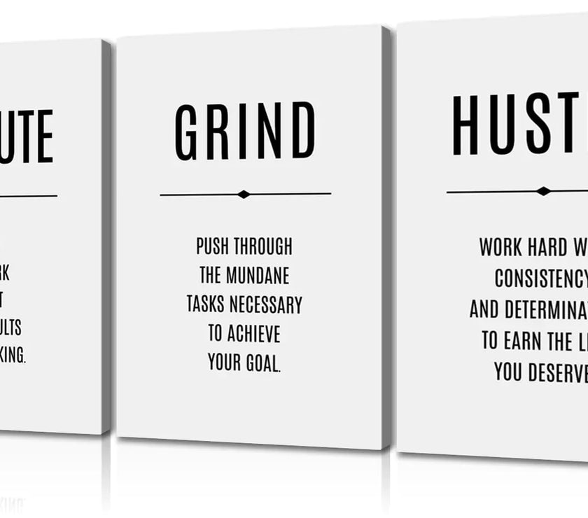 3 Pieces Motivational Wall Decor Inspirational Wall Art Execute Grind Hustle Wall Art Positive Affirmations Wall Decor Quotes Wall Decor Inspirational Posters for Office Decor (16Wx24Hx3PCS)