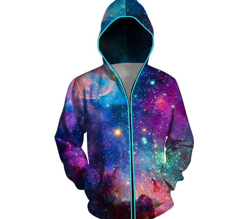 Digital Print Starry Hooded Sweatshirt for Men