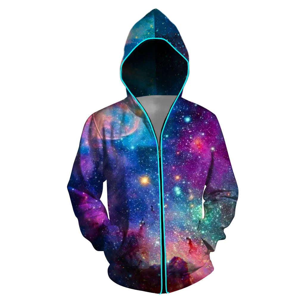 Digital Print Starry Hooded Sweatshirt for Men
