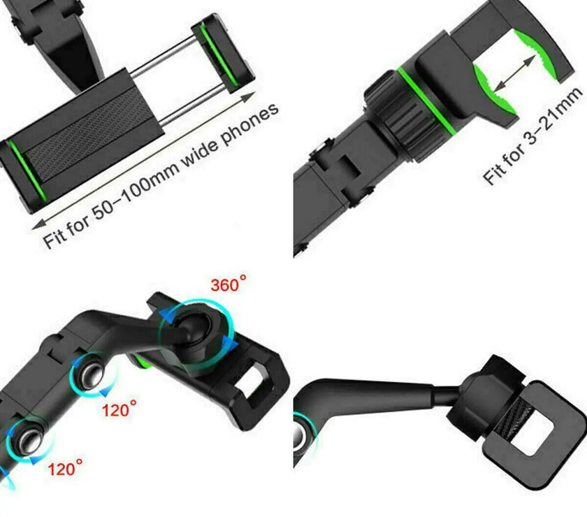 360° Car Rearview Mirror Rotation Adjustable Phone Holder Mount Multifunction