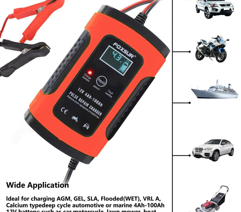 12V Intelligent Universal Battery Charger for Cars & Bikes