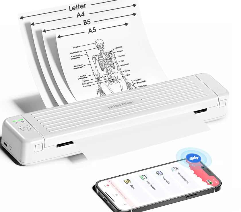 Portable Printer Heat Transfer Printer P831 Supports 8.5 x 11 A4 Regular Copy Paper Wireless Bluetooth for Phone Tablet Portable Printers Wireless for Travel Home Use