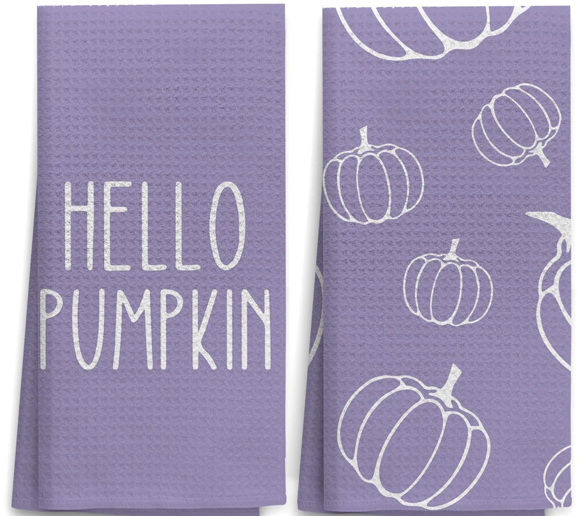 OHSUL Purple Fall Kitchen Towels Decor Autumn Pumpkin Decor Fall Hand Dish Towels Fall Autumn Decor Decorations for Home Fall Bathroom Decor Housewarming Gifts Set of 2