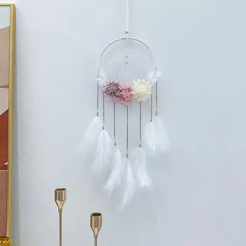 Flower Decor Dream Catcher with Feathers for Home Decor