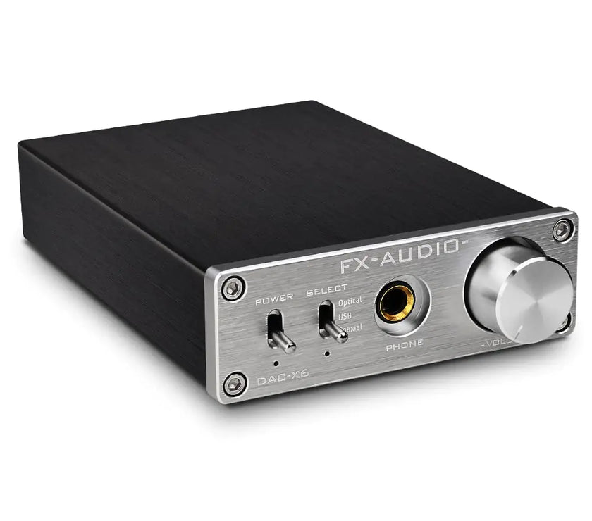 FX-Audio DAC-X6 Mini HiFi 2.0 Digital Audio Decoder DAC Input USB/Coaxial/Optical Output RCA/Headphone Amp 24Bit/96KHz DC12V(Silver)