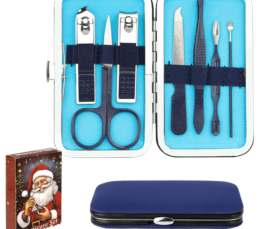 Mens Valentines Gifts Nail Clipper Set for Men Mini Nail Kit 7 in 1 Travel Manicure Set Nails Kit Mens Manicure Kit Nail Clippers for Kids Nail Clippers for Men Teen Boys Valentines Day Gifts Blue