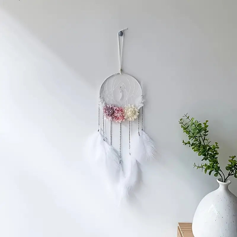 Flower Decor Dream Catcher with Feathers for Home Decor