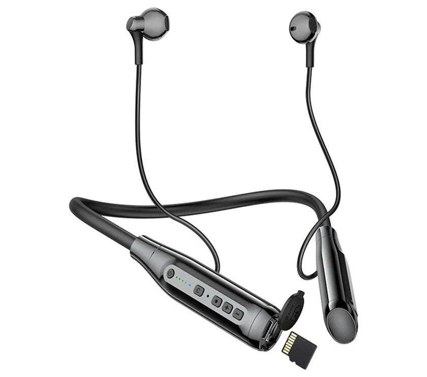 Wireless Bluetooth Earbuds Neckband with TF Card Slot 200H Playtime HeadphonesWaterproof in-Ear Earphones with Power Display Magnetic ENC Noise Cancellation Headsets for Sports Home Office (Black)