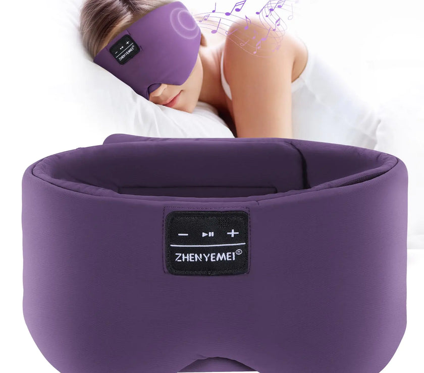 ZHENYEMEI Sleep Mask with Bluetooth Headphones Blackout Sleep Headphones for Side Sleepers Ultra-Thin Bluetooth 5.4 Stereo Speaker Eye Mask for Travel Meditation Cool Gadgets (Purple)
