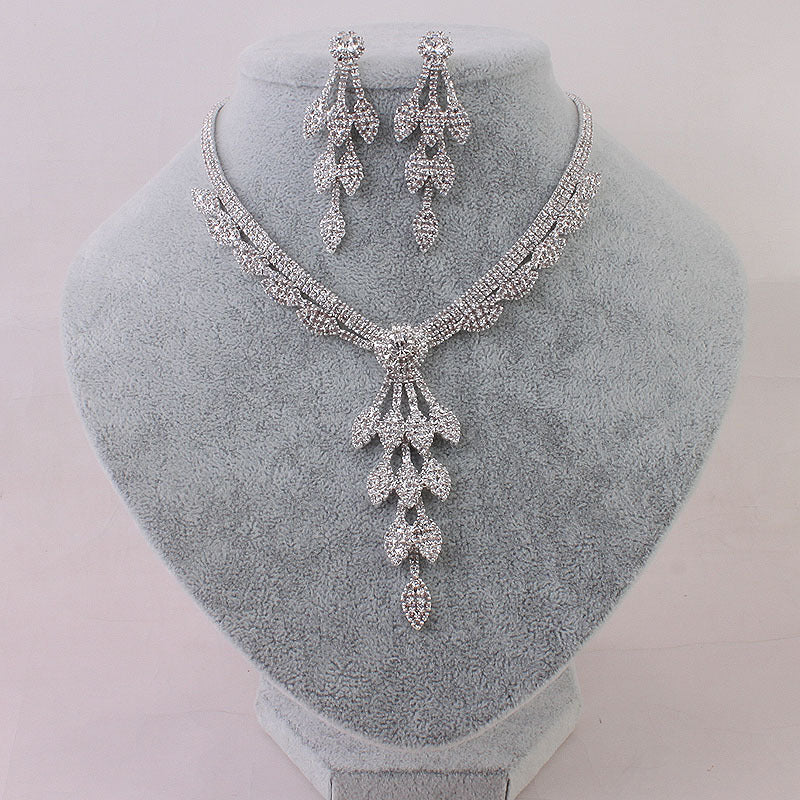 Bride Jewelry Set: Rhinestone Necklace & Earrings