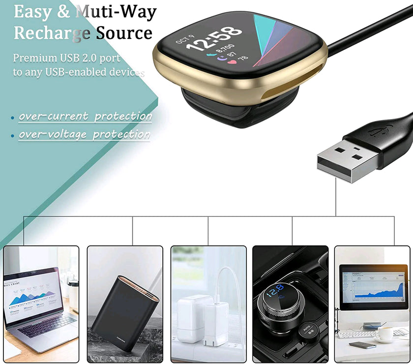 Wireless Charger For Fitbit Sense Versa 3 4 Watch USB Fast Charging Dock Cable