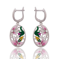 Creative Oval Flower Enamel Jewelry Set: Earrings, Ring, Necklace