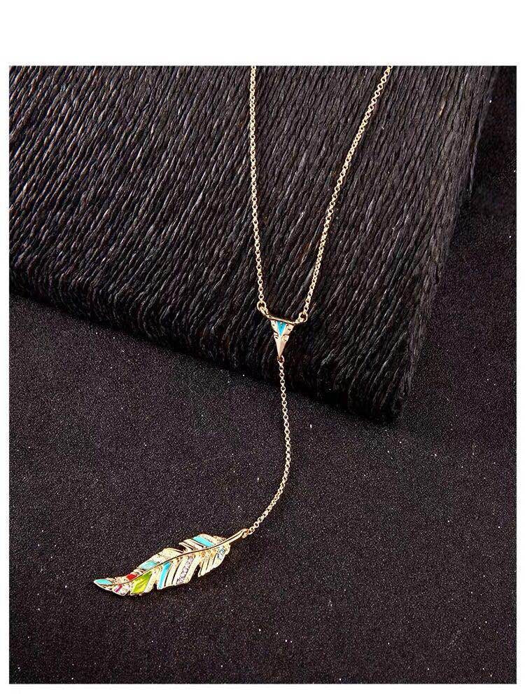 Creative Enamel Leaf Necklace and Earring Jewelry Set
