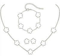 Elegant Five-Leaf Flower Jewelry Set – Titanium Steel Bracelet, Necklace & Stud Earrings