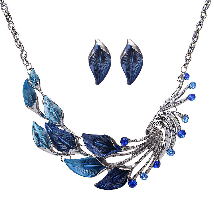 Vintage Colorful Leaf Necklace and Jewelry Set