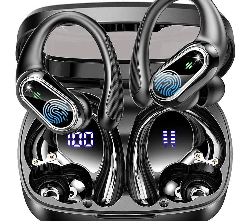 Wireless Earbuds Bluetooth Headphone Sport 50Hrs Playtime Wireless Headphones with ENC Noise Canceling Mic Over Ear Buds with Earhook Deep Bass Digital Display IP7 Waterproof for Running/Workou